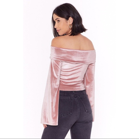 Nasty Gal Velvet Bardot Sleeve Top - Rose (10) - Picture 2 of 7